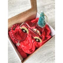 Egyedi karácsonyi ajándékcsomag- retró bogár dísszel-piros