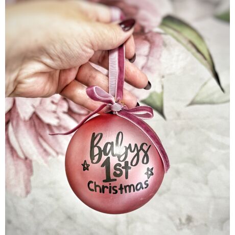 "Baba első karácsonya"- rózsaszín gömb karácsonyfadísz