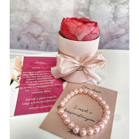 Koszorúslány felkérő virágbox szett- rózsaszín